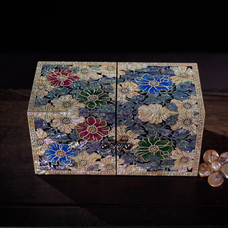 Handcrafted Jewelry Box with Inlaid Colored Shells ZB08