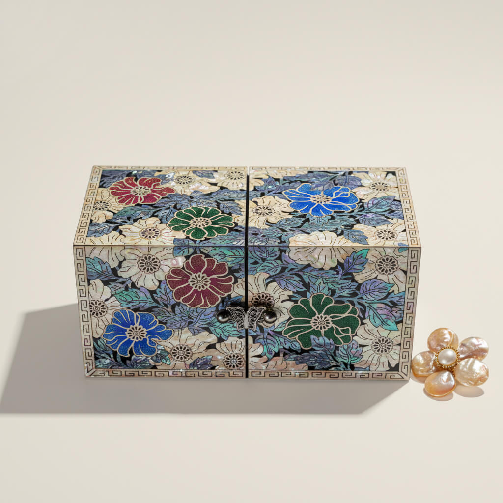 Handcrafted Jewelry Box with Inlaid Colored Shells ZB08