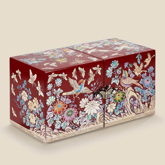 Handcrafted Jewelry Box with Inlaid Colored Shells B008