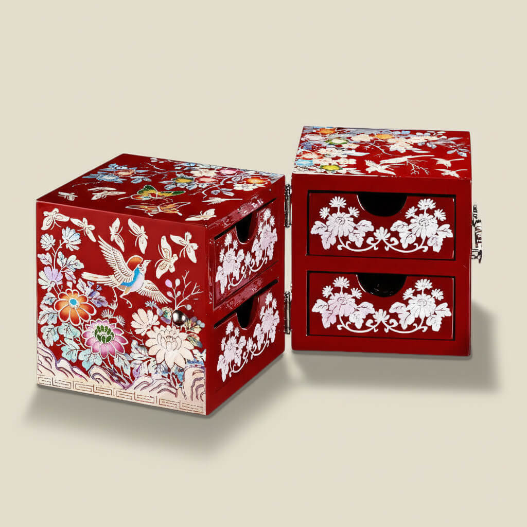 Handcrafted Jewelry Box with Inlaid Colored Shells B008