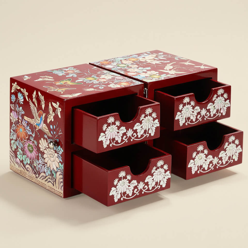 Handcrafted Jewelry Box with Inlaid Colored Shells B008