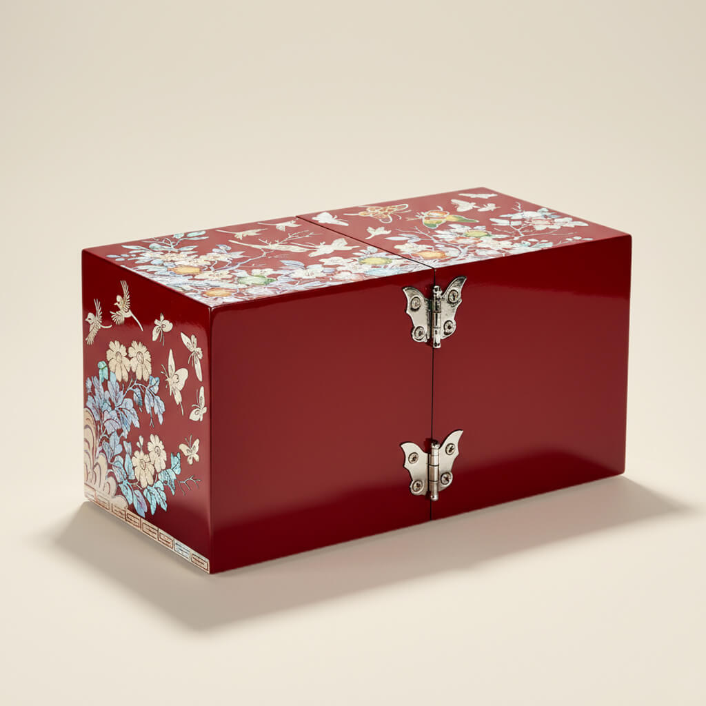 Handcrafted Jewelry Box with Inlaid Colored Shells B008
