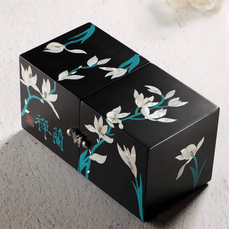 Handcrafted Jewelry Box with Inlaid Colored Shells B051