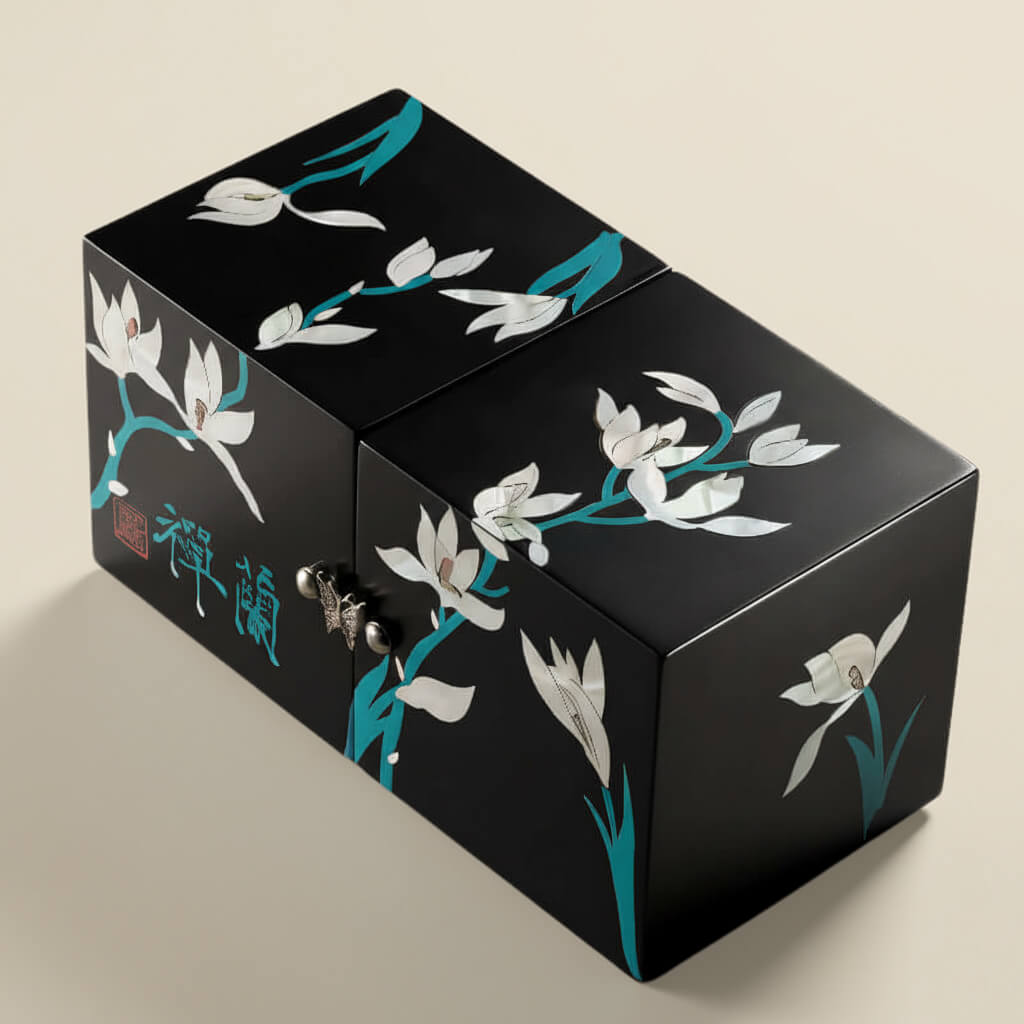 Handcrafted Jewelry Box with Inlaid Colored Shells B051