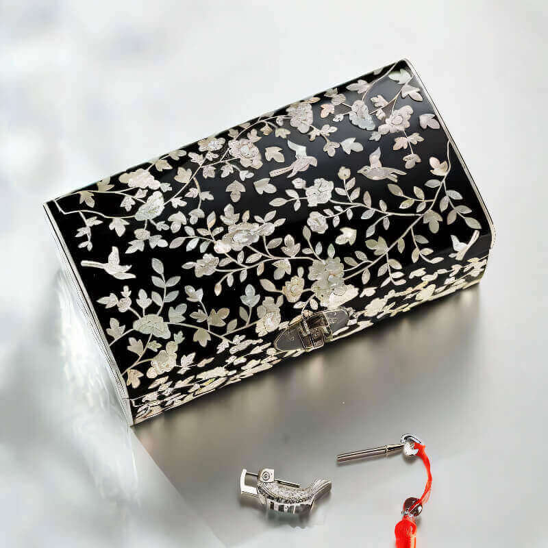 Handcrafted Jewelry Box with Inlaid Colored Shells C041