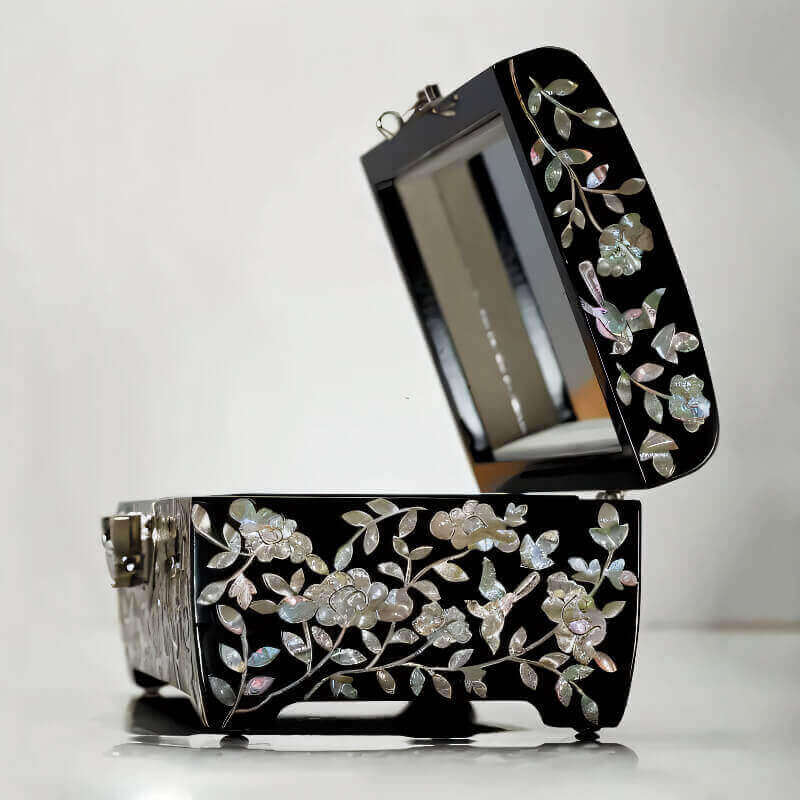 Handcrafted Jewelry Box with Inlaid Colored Shells C041