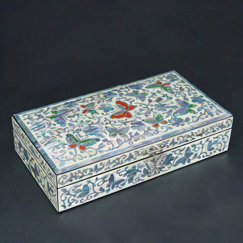 Handcrafted Jewelry Box with Inlaid Colored Shells D008