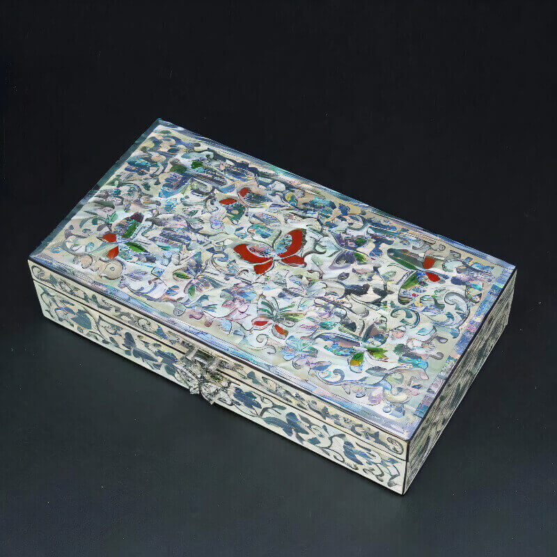 Handcrafted Jewelry Box with Inlaid Colored Shells D008