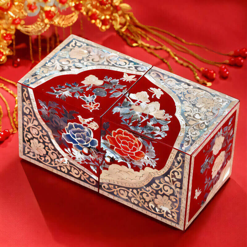 Handcrafted Jewelry Box with Inlaid Colored Shells JM04