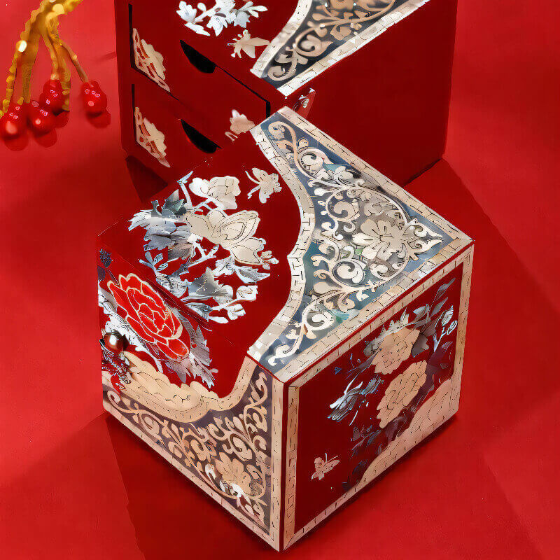 Handcrafted Jewelry Box with Inlaid Colored Shells JM04