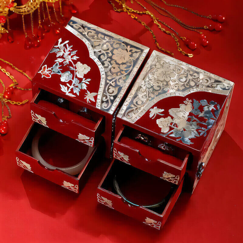 Handcrafted Jewelry Box with Inlaid Colored Shells JM04