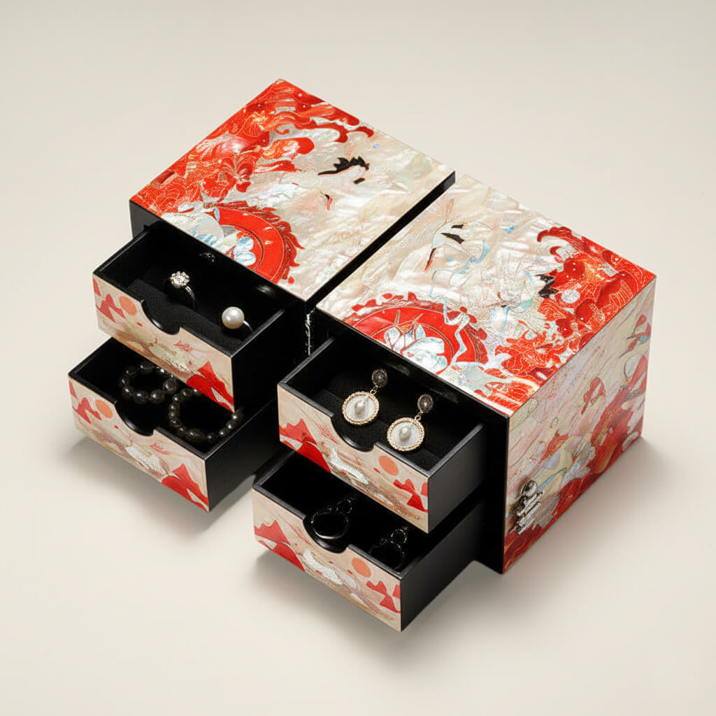 Handcrafted Jewelry Box with Inlaid Colored Shells QS01