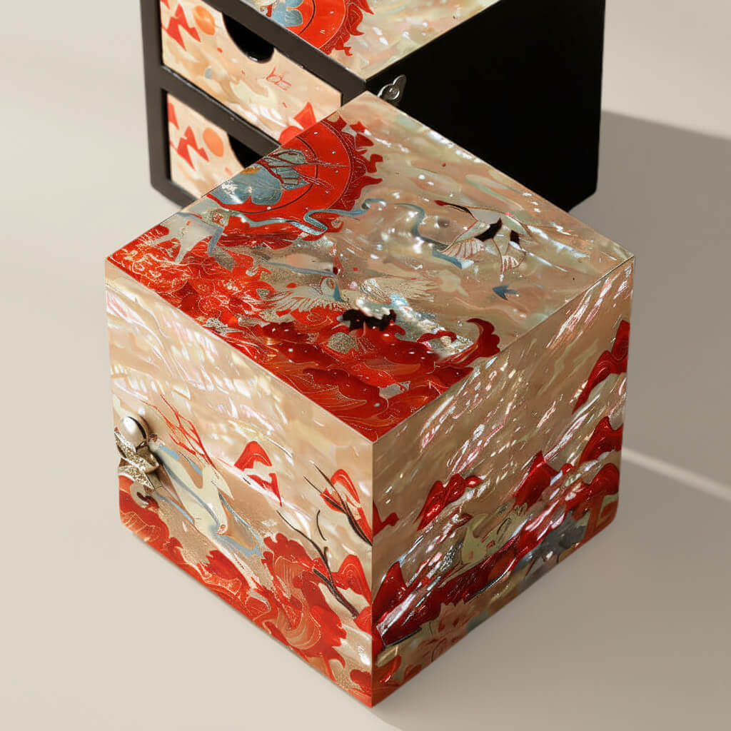 Handcrafted Jewelry Box with Inlaid Colored Shells QS01
