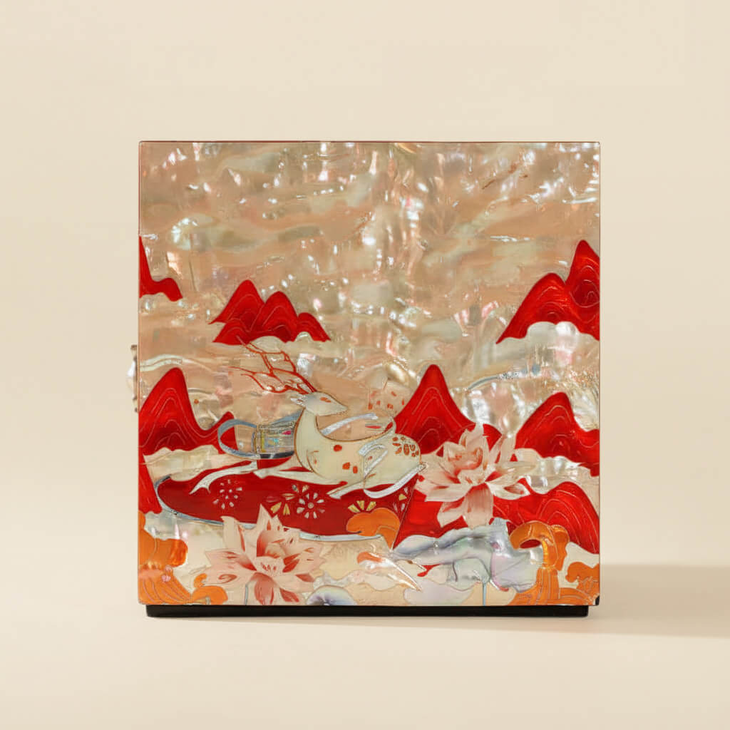 Handcrafted Jewelry Box with Inlaid Colored Shells QS01