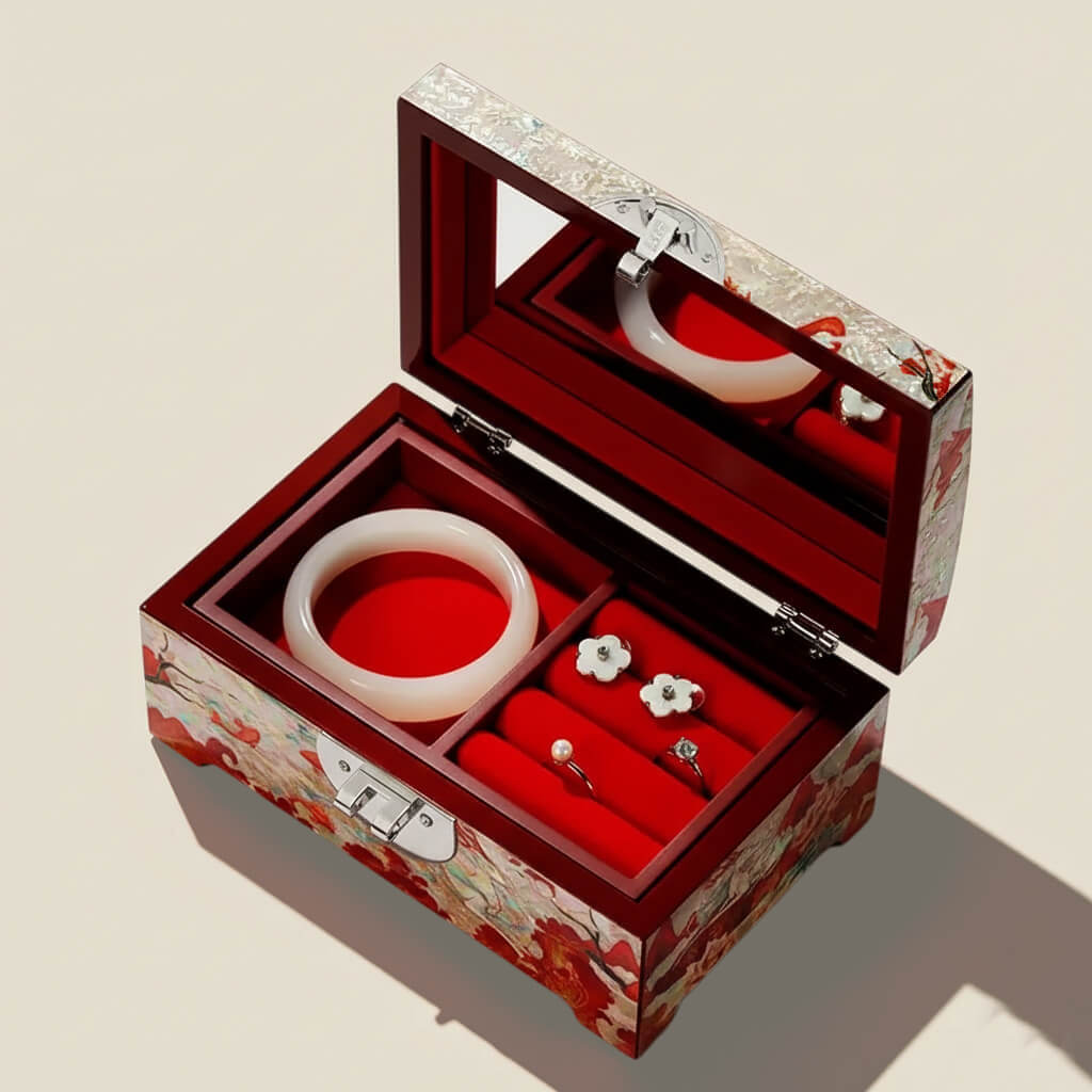 Handcrafted Jewelry Box with Inlaid Colored Shells QS02