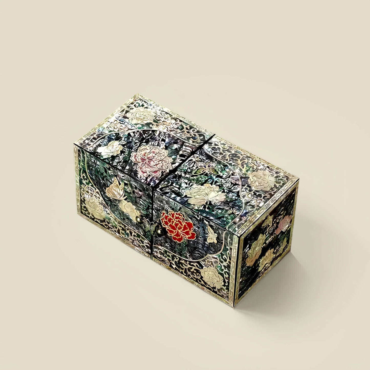 Handcrafted Jewelry Box with Inlaid Colored Shells QS13