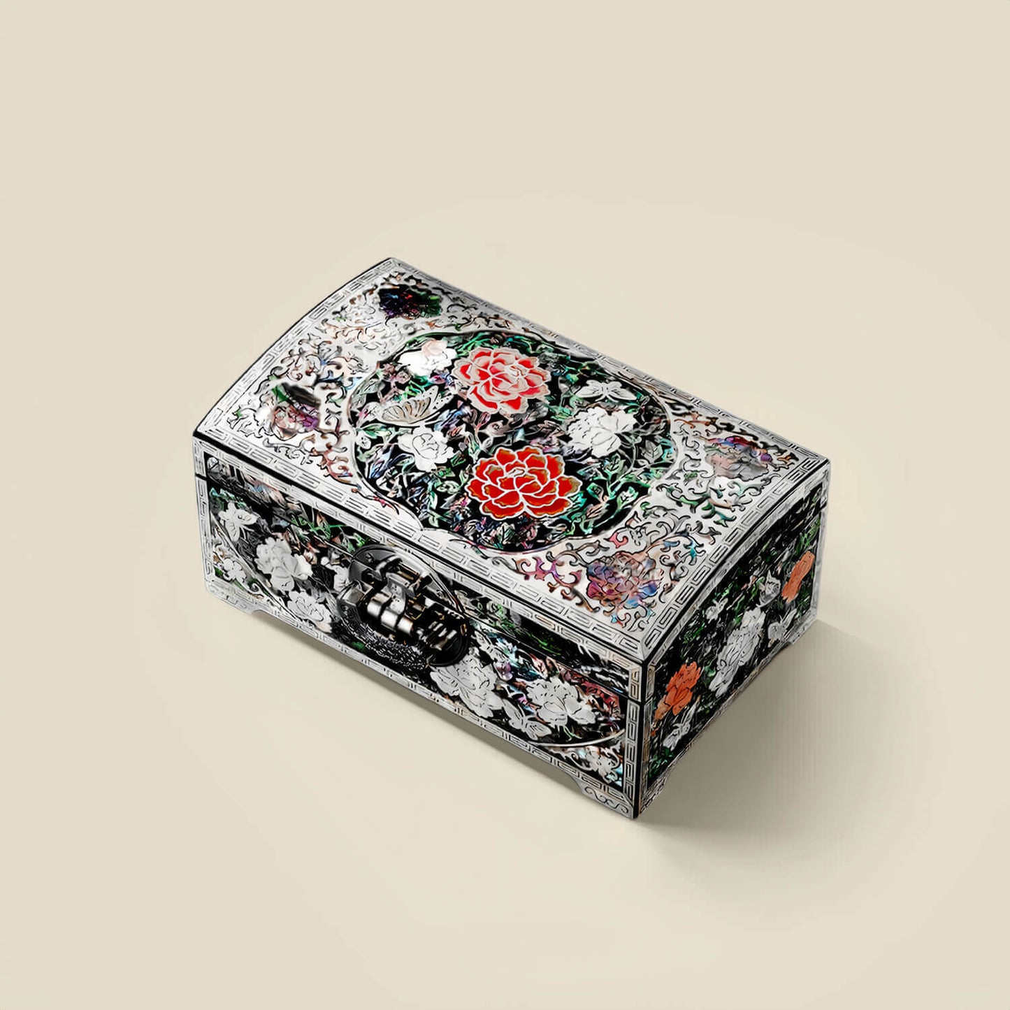 Handcrafted Jewelry Box with Inlaid Colored Shells QS15