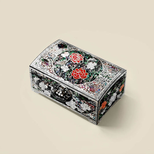 Handcrafted Jewelry Box with Inlaid Colored Shells QS15