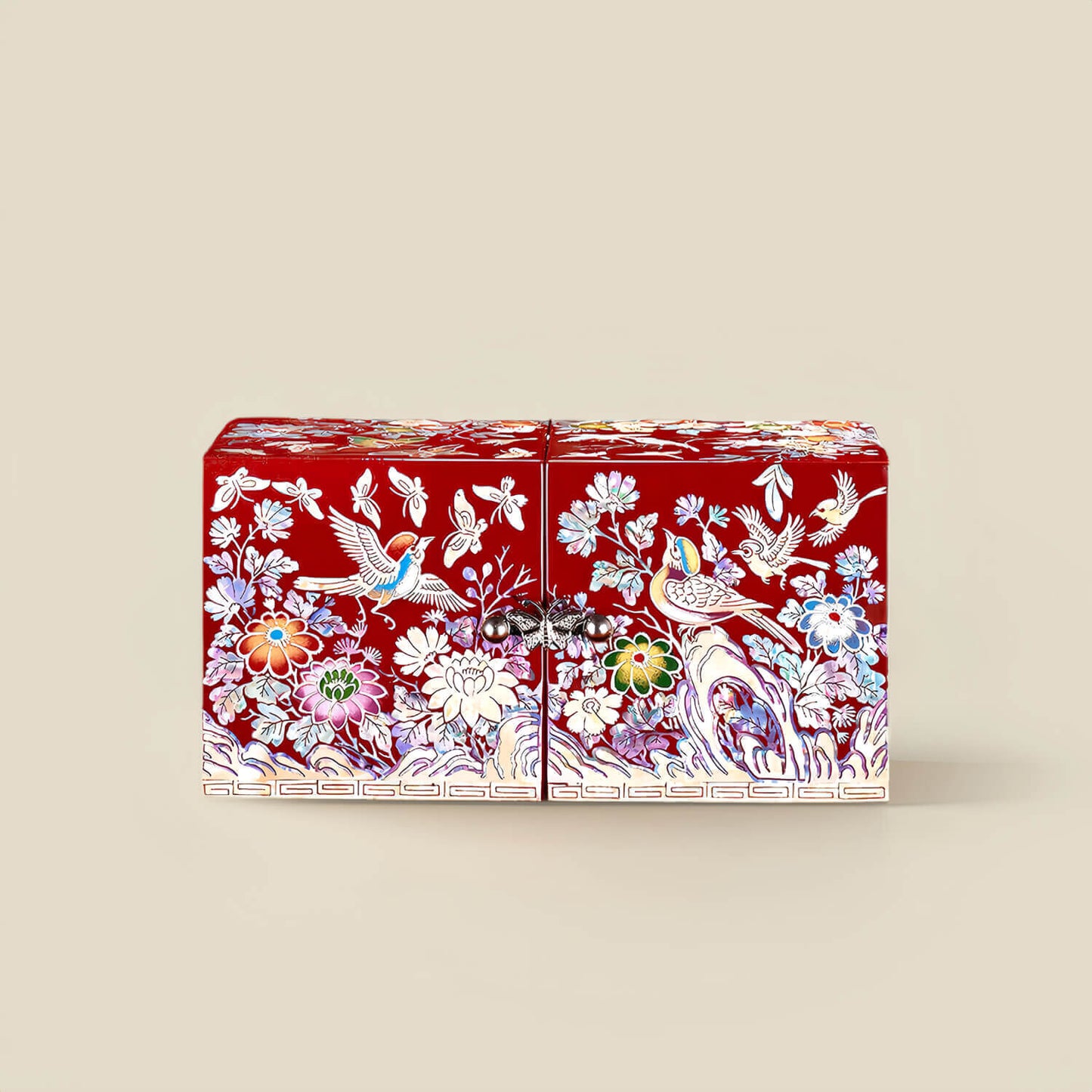 Handcrafted Jewelry Box with Inlaid Colored Shells B008