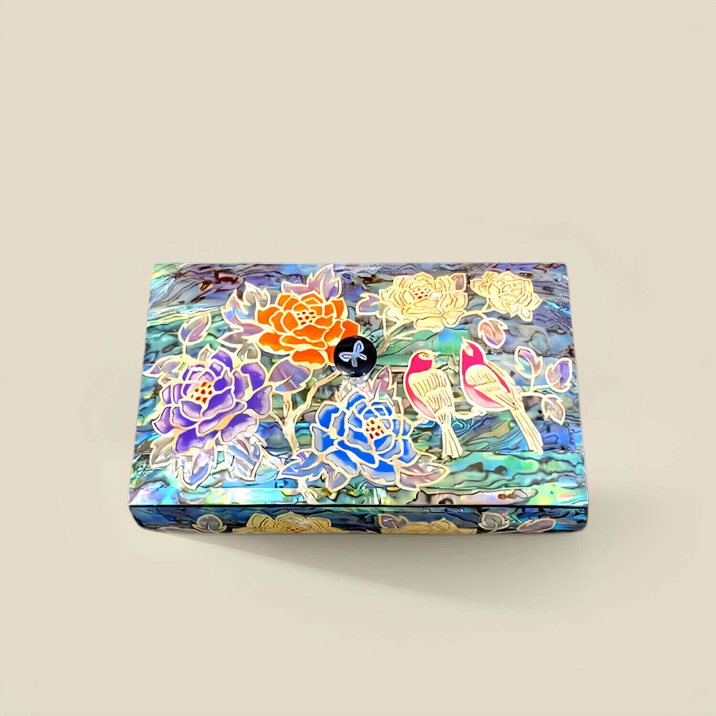 Handcrafted Jewelry Box with Inlaid Colored Shells QS17