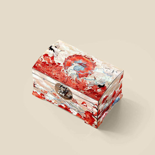 Handcrafted Jewelry Box with Inlaid Colored Shells QS18