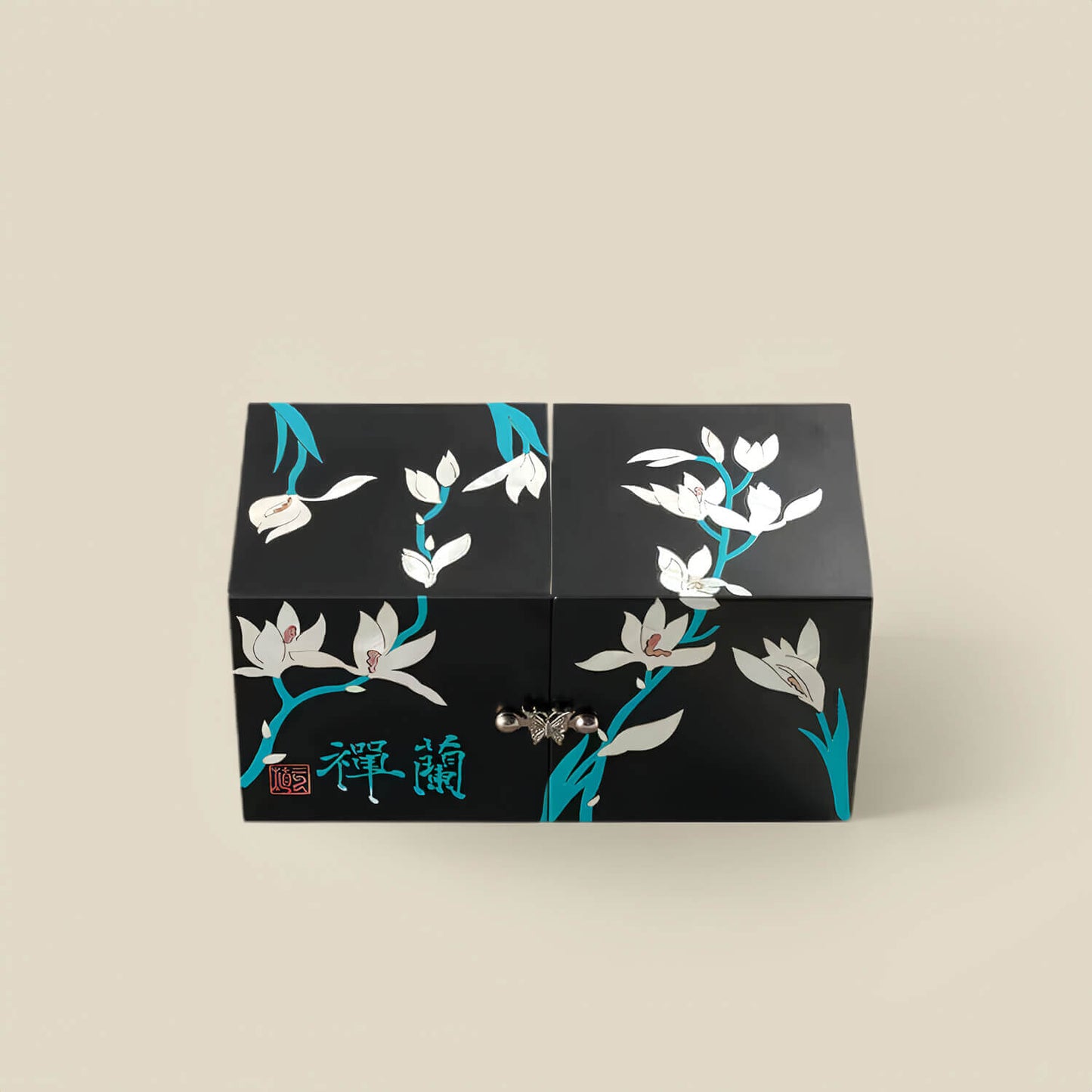 Handcrafted Jewelry Box with Inlaid Colored Shells B051