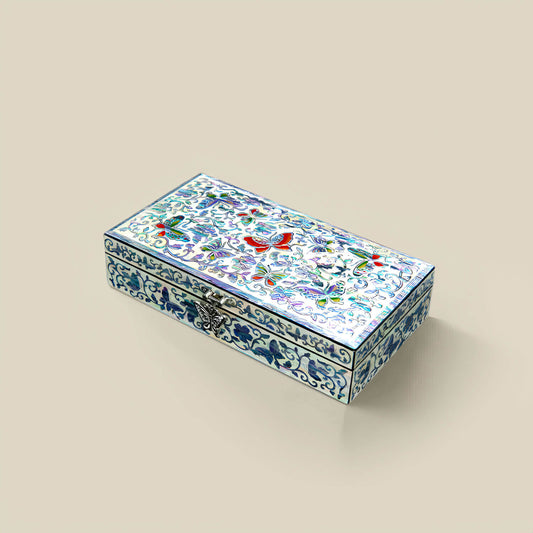 Handcrafted Jewelry Box with Inlaid Colored Shells D008