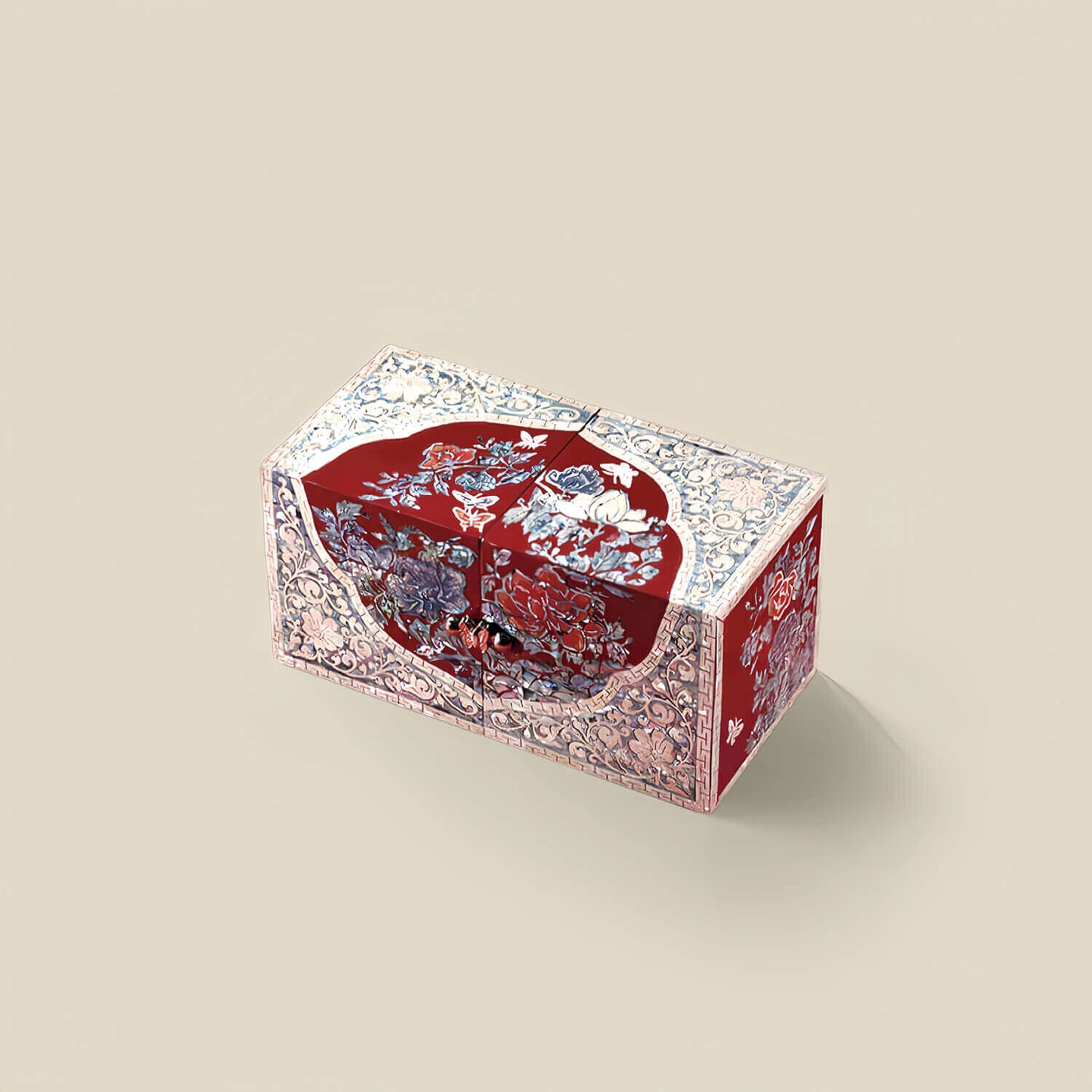 Handcrafted Jewelry Box with Inlaid Colored Shells JM04