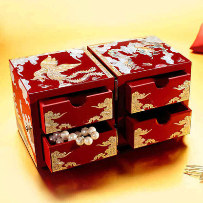 Handcrafted Jewelry Box with Inlaid Colored Shells QS04