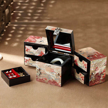 Handcrafted Jewelry Box with Inlaid Colored Shells QS05