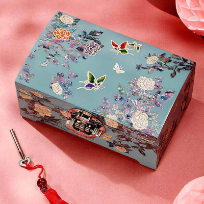 Handcrafted Jewelry Box with Inlaid Colored Shells QS10