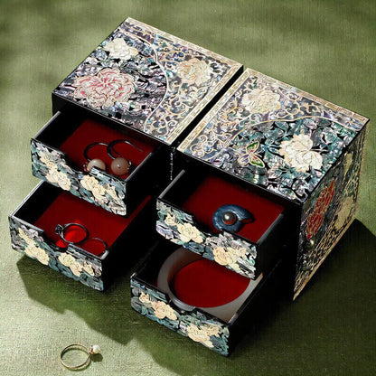 Handcrafted Jewelry Box with Inlaid Colored Shells QS13
