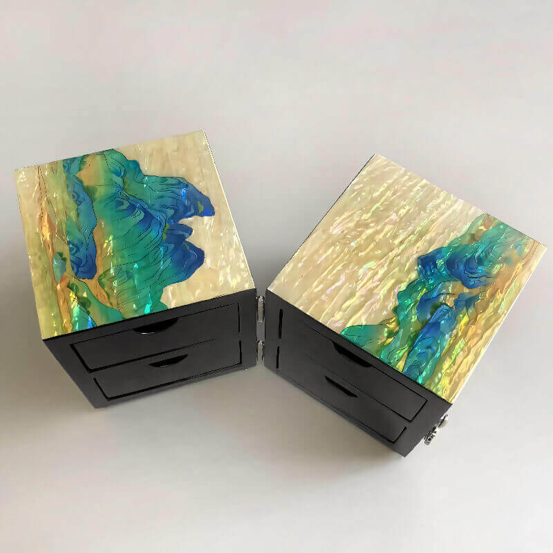Handcrafted Jewelry Box with Inlaid Colored Shells QS14