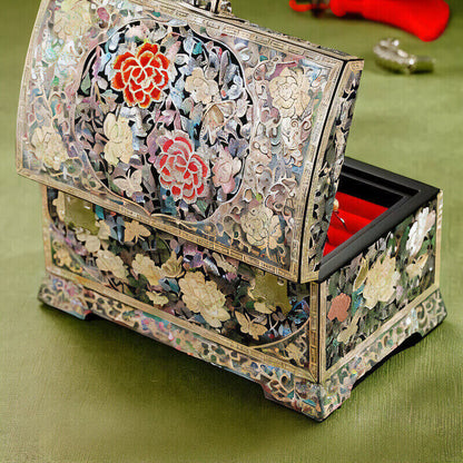 Handcrafted Jewelry Box with Inlaid Colored Shells QS15