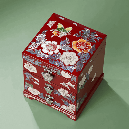 Handcrafted Jewelry Box with Inlaid Colored Shells SH04