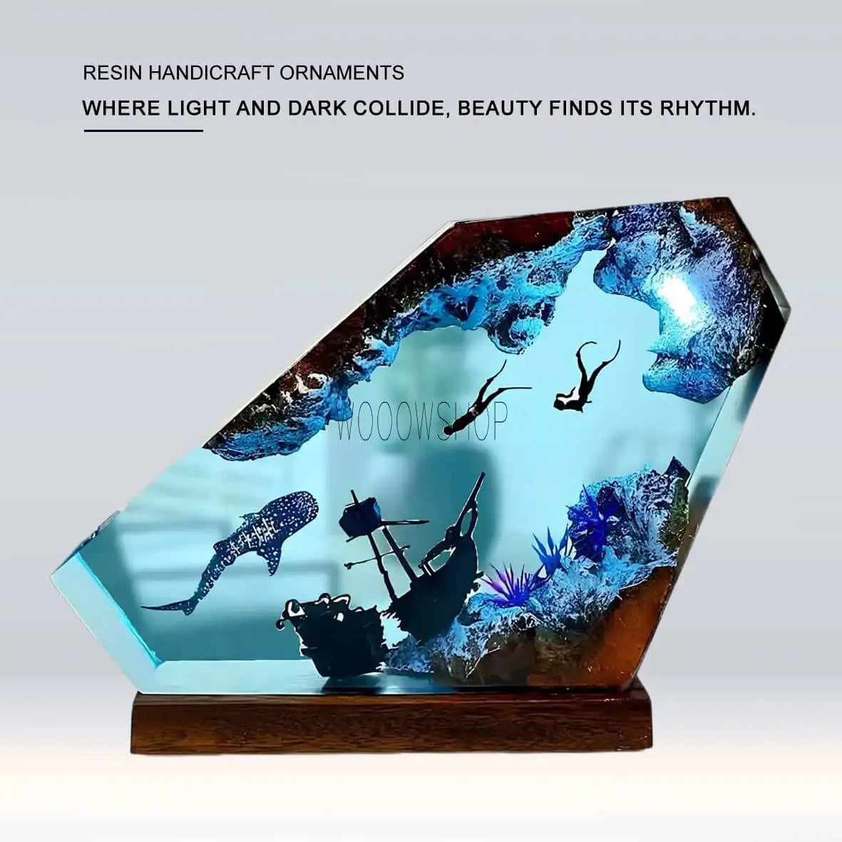 Seabed Exploration Organism Resin Table Light Creactive Art Decoration Lamp Diving Sunken Ship Theme Night Light  USB Charge