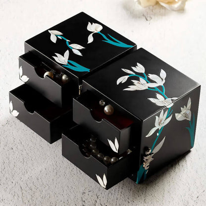 Handcrafted Jewelry Box with Inlaid Colored Shells B051
