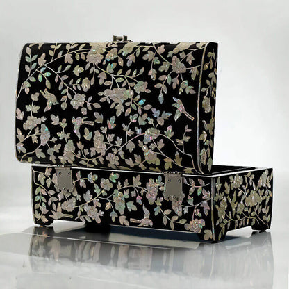 Handcrafted Jewelry Box with Inlaid Colored Shells C041