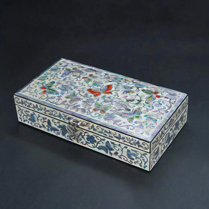 Handcrafted Jewelry Box with Inlaid Colored Shells D008