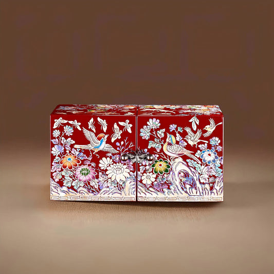 Handcrafted Jewelry Box with Inlaid Colored Shells B008