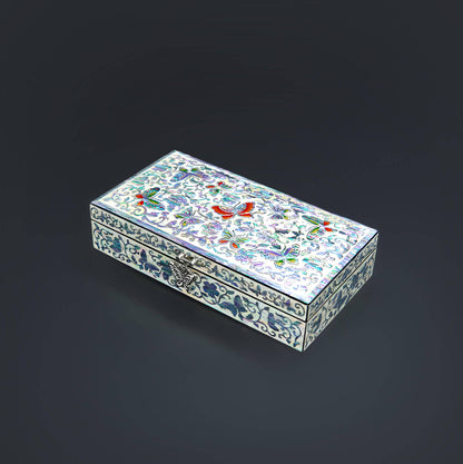 Handcrafted Jewelry Box with Inlaid Colored Shells D008