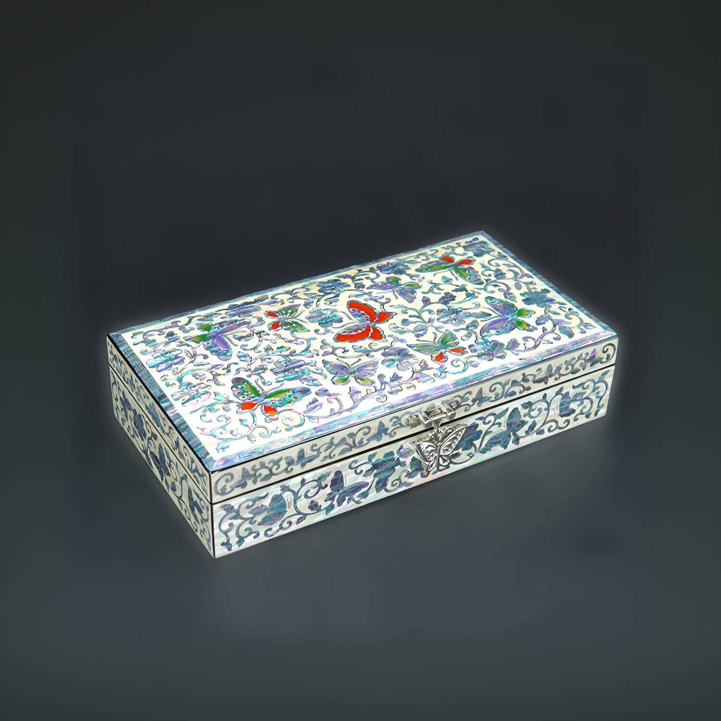 Handcrafted Jewelry Box with Inlaid Colored Shells D008