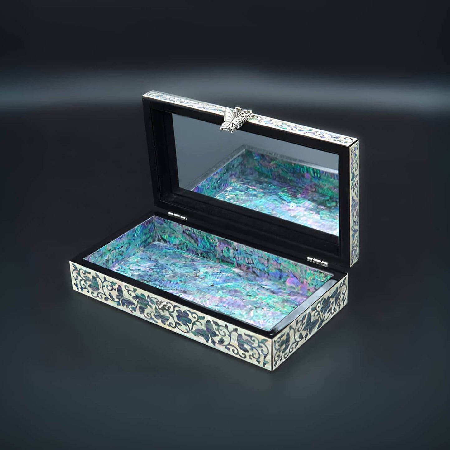 Handcrafted Jewelry Box with Inlaid Colored Shells D008