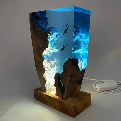 Seabed World Organism Resin Table Light Creactive Art Decoration Lamp Diving Cave ExplorationTheme Night Light  USB Charge