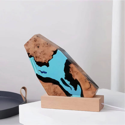 Karst cave whale diver table decoration marine art crafts solid wood resin lamp birthday gift jewelry decoration home