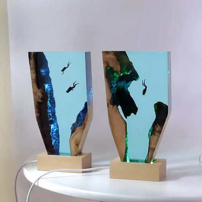 Ocean Melting Diver Desktop Office Ornament Creative Art Solid Wood Resin Night Light Birthday Gift Ornament