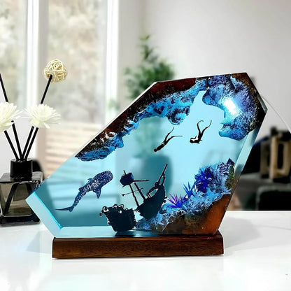 Seabed Exploration Organism Resin Table Light Creactive Art Decoration Lamp Diving Sunken Ship Theme Night Light  USB Charge