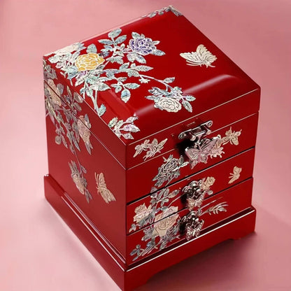 Handcrafted Jewelry Box with Inlaid Colored Shells QS07