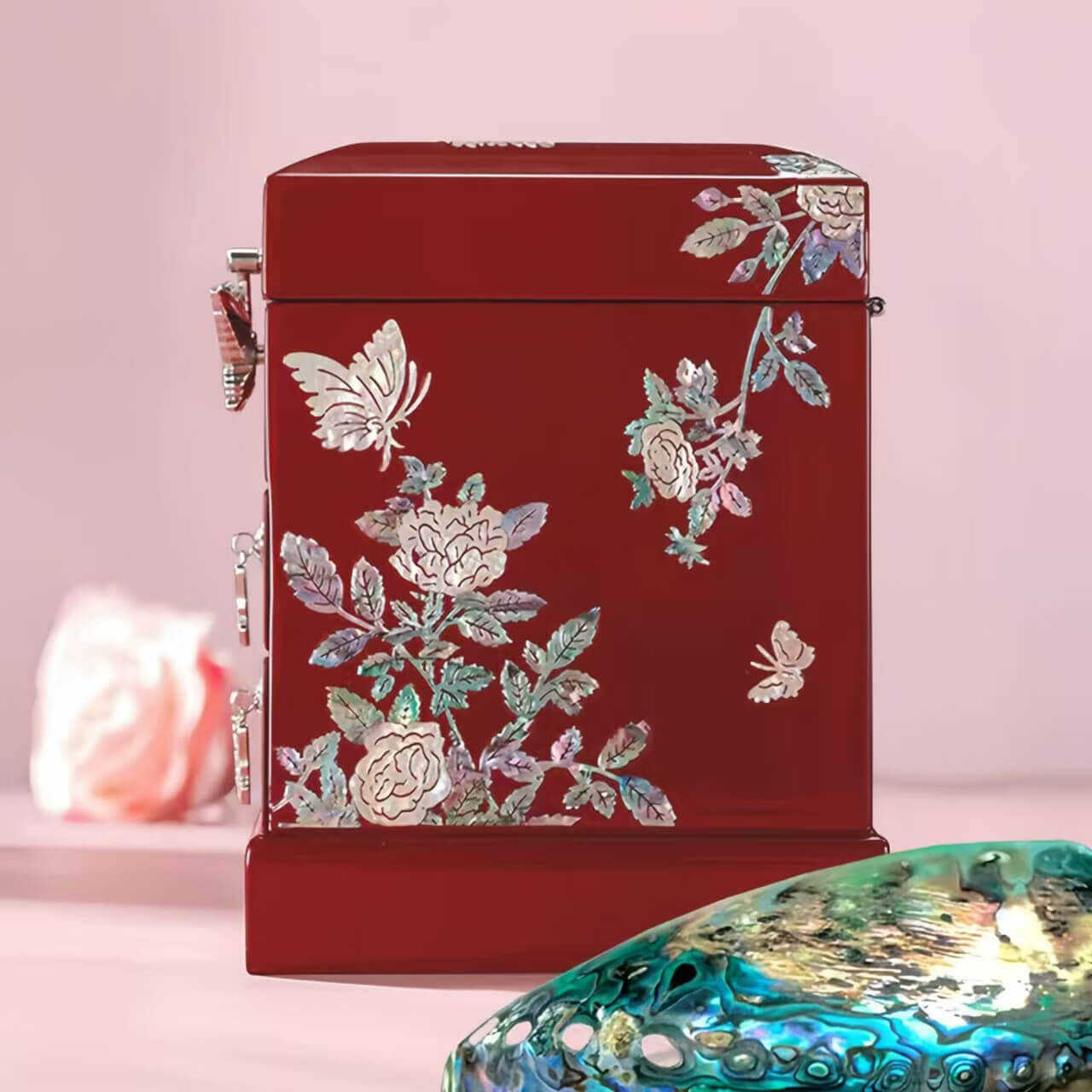 Handcrafted Jewelry Box with Inlaid Colored Shells QS07