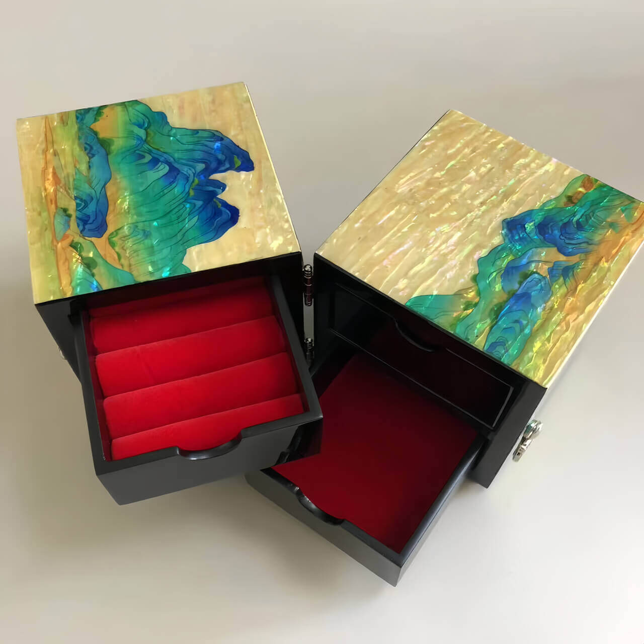 Handcrafted Jewelry Box with Inlaid Colored Shells QS14